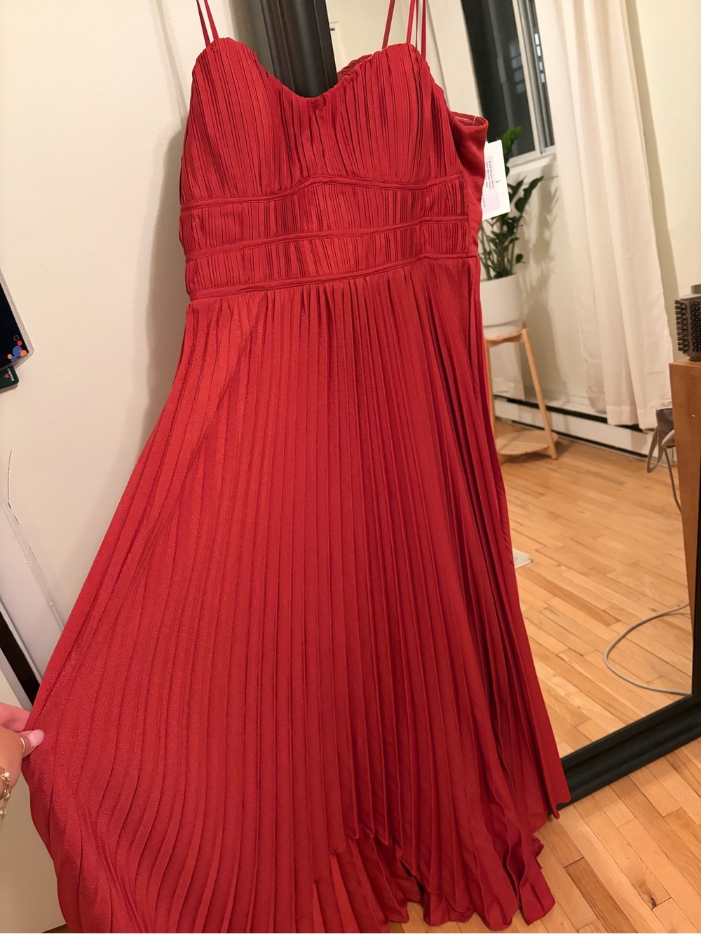 Rust Pleated Corset Maxi Dress with Straps